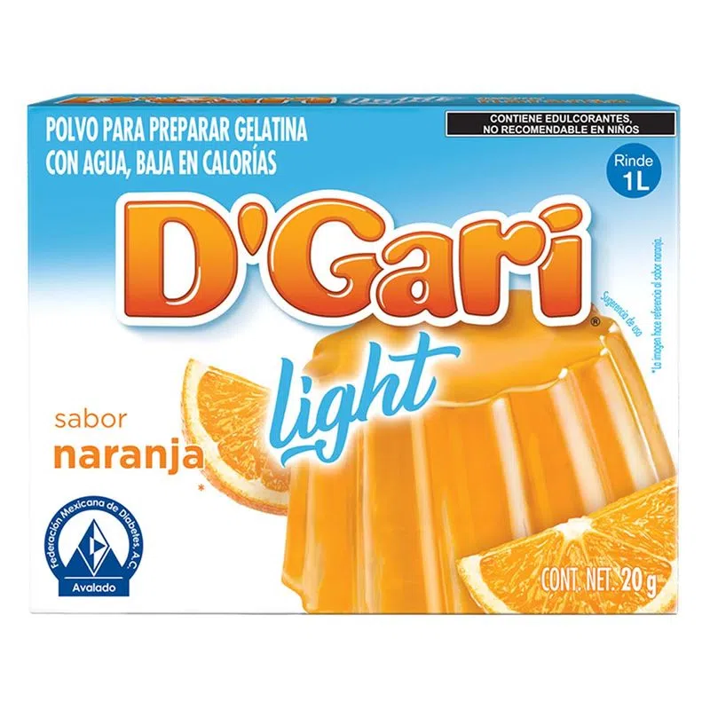 Gelatina D'Gari Light Naranja en Polvo para Agua 20gr