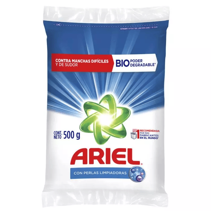 Detergente Ariel Perlas Limpiadoras Bio Degradable en Polvo 500gr