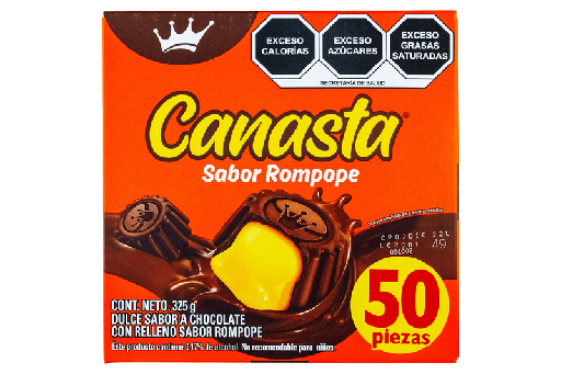 [CANASTA SABOR ROMPOPE 50PZ] Chocolate Canasta Sabor Rompope 50pz
